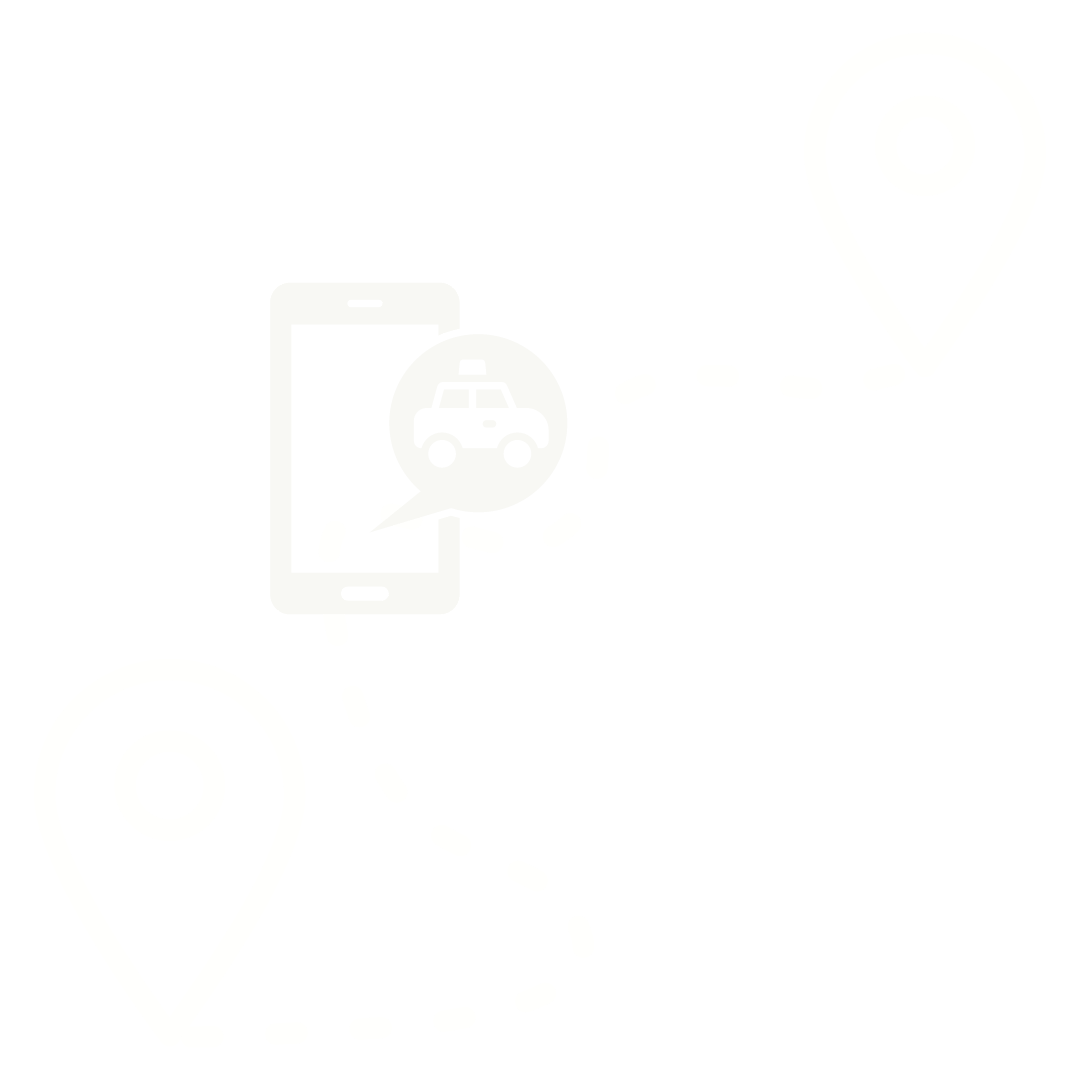 Two white map pin drops with dotted line connecting them with a smart phone and delivery vehicle midway point to indicate logistics communication during transport.